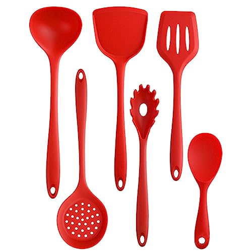 Silicone Rubber Kitchen Supplies Set 6PCS (Fishing Fence, Soup Spoon, Spatula, Powder Claw, Spatula, Rice Spoon) Baking Tools red