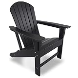 PIZATO HDPE Adirondack Outdoor Chairs, Weather Resistant Waterproof Windproof Long Life Black Adiron