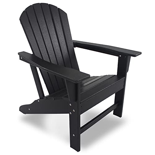 Pizato Hdpe Adirondack Outdoor Chairs, Weather Resistant Waterproof Windproof Long Life Black Adirondack Chair For Fire Pit Porch Seating Backyard, Black #TOP4