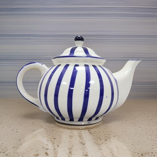 Image of Saras Aajeevika Handmade Ceramic Round Tea Pot Kettle -1000ml|Prefect for Serving Hot Soups Herbal Coffee Milk Teapot Sauce Boat Daily Use Home Kitchen Dining Table Decor Return Gift Items