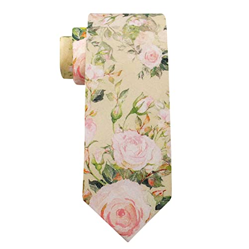 Image of Mantieqingway Men's Cotton Floral Neck Tie 2.56'' Printed Skinny Tie