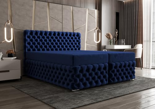 Verona Idee Boxspringbett Kong Lattenrost Bonell Matraze und Toper 4cm XXL Bettkasten 180x200cm - Blau