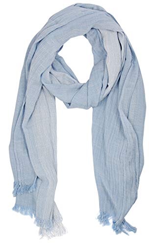 Bovari Herren Schal Baumwolle Viskose Mix mehrfarbiger Streifen Schal - Ganzjahresschal soft/weich (Hell-Blau)