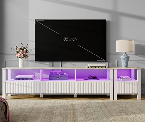 Wampat Tv Stand For 85+ Inch Tv With 16 Color Led Light, White Entertainment Center For 60-75 Inch Tv Console Table With Storage Cabinet, Televion Stands & Side Table Set For Living Room & Bedroom #TOP26