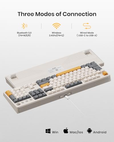 Image of Kisnt KN104 Wireless Mechanical Keyboard, 100% Full Size with Knob, Bluetooth /2.4GHz /USB-C, Custom RGB Backlit, Hot-Swappable Linear Switch, Creamy Sound for Gaming /Typing (Retro Beige)