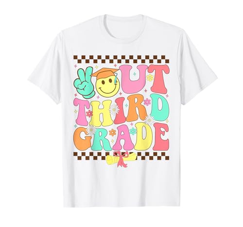 Peace Out Terza elementare Ultimo giorno di scuola Groovy 3rd Grade Maglietta