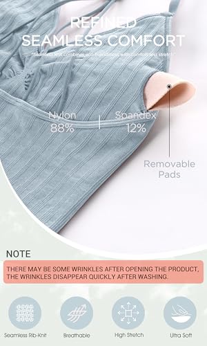 Image of ODODOS Seamless Padded Sports Bra for Women Strappy Longline Wirefree Brami Ribbed Crop Tank Tops