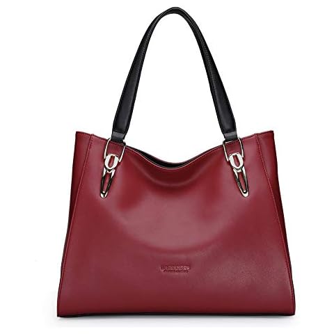 LAORENTOU Womens Genuine Leather Purses and Handbags for Women Shoulder Handbag Purse Lady Tote Bags with Top-handle, Burgundy, One Size Cover