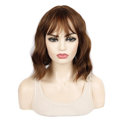Perruque avec frange soignée cheveux courts ondulés jaune pour femme