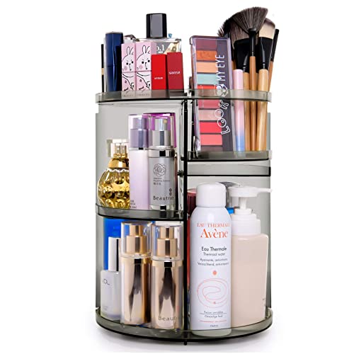 Image of HOUSE OF VIPA 360 Rotating Makeup Organizer, Acrylic DIY Adjustable Bathroom Makeup Carousel Spinning Holder Rack, Large Capacity Cosmetics Storage Box Vanity Countertop (Black)