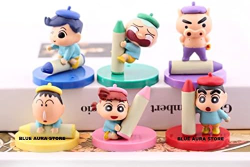 Blue Aura Cartoon Anime Shinchan Action Figure Set of 6 Mini Size Height 6 to 6.5CM (Shinchan & Himawari)
