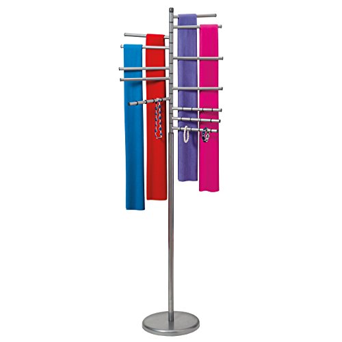 Lynk Floor Standing Pivoting Scarf, Belt, Jewelry Holder - Accessory Organizer Rack - Platinum