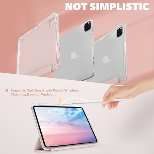 Miieadoo iPad Air 11 インチ ケース (M2)2024-5th/4th Gen Case（2022/2020）10.9インチ透明バックカバ用自動 ウェイクアップ/オートスリープペン収納 耐衝撃 軽量 薄型 三つ折り スタンド スマートカバー（ピンク