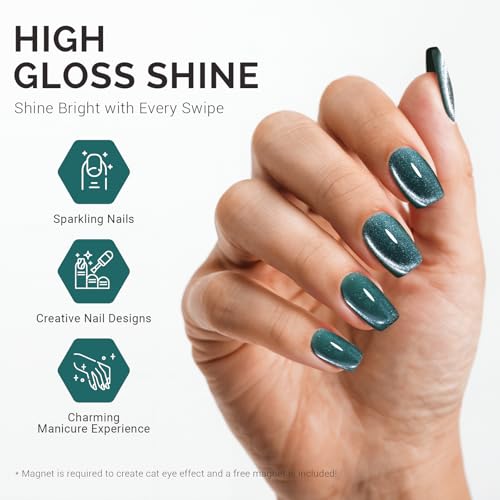 Image of MelodySusie Jeweliver Cat Eye Gel Nail Polish, 0.5 Fl Oz Green Glitter Holographic Magnetic Nail Polish with Magnet, UV Nail Polish for Nail Art Manicure Salon DIY at Home C6686