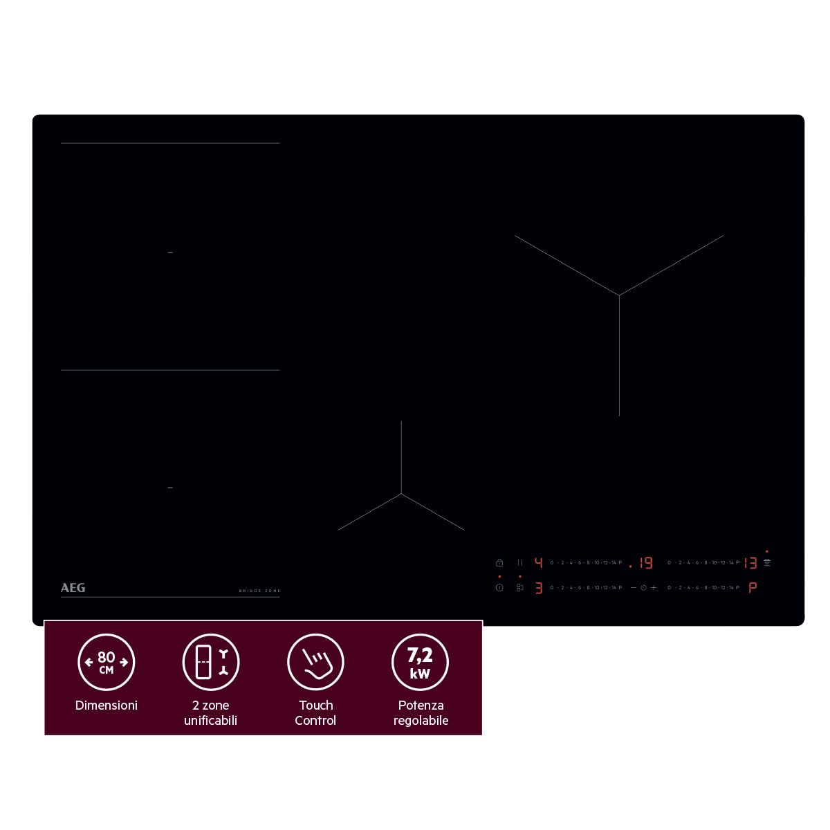 AEG TO84IB00IB Piano Cottura a Induzione 80 cm Bisello Frontale | 80 cm, piano a induzione, bisello frontale