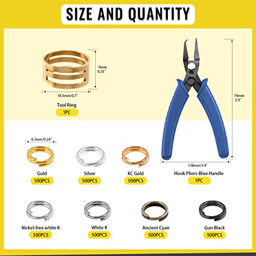 Mardatt 3502 Pcs 7 Colors Split Jump Rings Assortment Kit with Craft Jump Loop Opener and Needle Nose Pliers Double Closed Jump Rings Jewelry Findings for DIY Earring Necklace Bracelet Crafting - Image 2