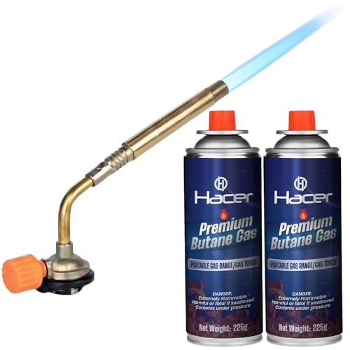 Image of HACER Butane Brazing Blow Torch Single LPG Nozzle with 2 Butane Gas Canisters Multipurpose Heat Gun For Outdoor Use Cooking Copper Pipe Welding Camping Jewelry Repair Work Tool Burner