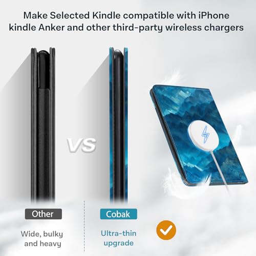 Image of CoBak Stand Case for 7 inch Kindle Paperwhite 12th Gen 2024 and Kindle Colorsoft with Hand Strap - Compatible with iPhone MagSafe, for Samsung /Belkin /Anker Wireless Charging Pads, Durable, Auto Sleep Wake