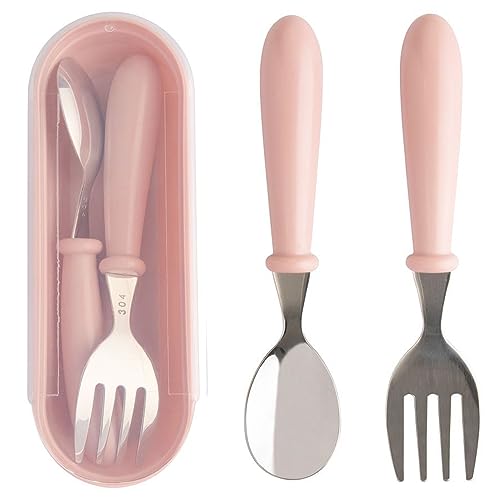 Jogo Talheres Colher Garfo Inox Infantil Kit Com Estojo Bebê, introdução alimentar, passeios e viagens, Rosa - Clink