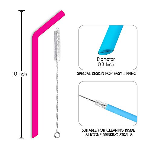 Hiware Reusable Silicone Straws, Long Flexible Silicone Drinking Straws With Cleaning Brushes For 30 Oz Tumblers Rtic/Yeti - 10 Pieces - Bpa-Free - No Rubber Taste #TOP1