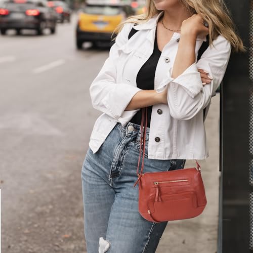 Image of Oak Leathers Women's Crossbody Bag - Genuine Leather Crossover Shoulder Purse With Adjustable Sling Strap - Medium Size