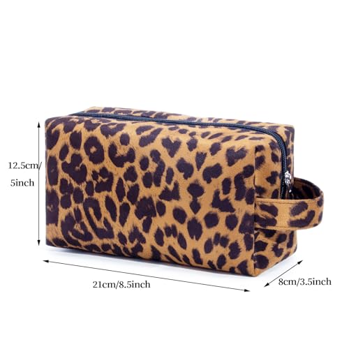 Large Capacity Makeup Bags, 2 Pieces, Leopard Print, Cosmetic Travel Toiletry Organizer Bag, Soft and Warm Material (Brown)2