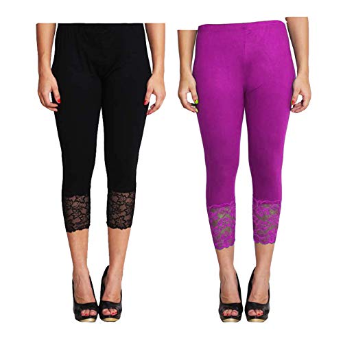 Image of Snowball Lace Capri Leggings for Women | PlusSize Stylish Net Capri for Girls