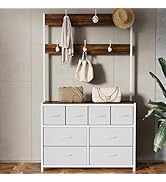 YKVIQBY 68.9 Inch Tall Fabric Dresser with 8 Drawers and 6 Hooks, Chest of Drawers for Bedroom, C...