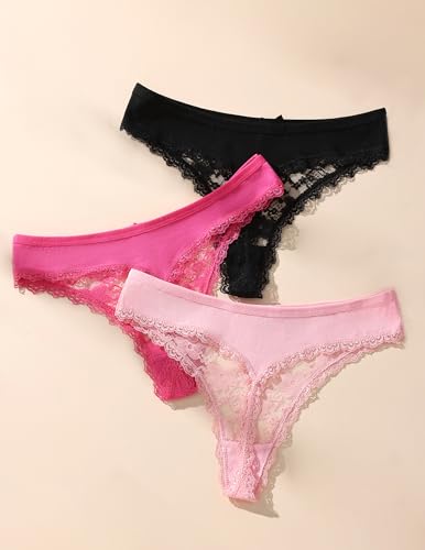 Image of Murimia Sexy Seamless Thongs for Women Lace Underwear Breathable Low Rise T-Back Panties