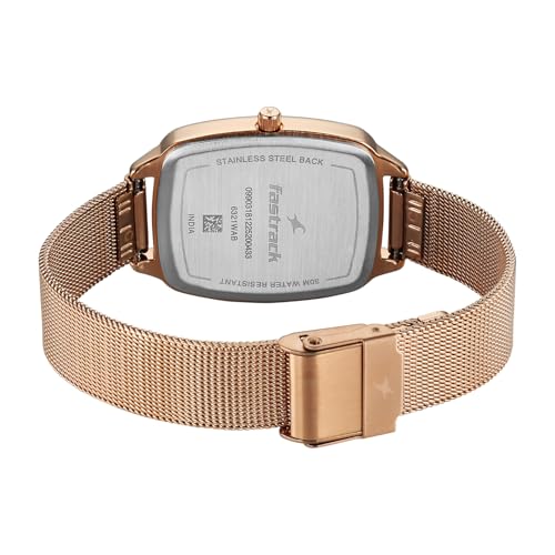 Image of Fastrack Wild Bird Feather Peach Dial Rose Gold Stainless Steel Strap Watch for Women - 6321WM03