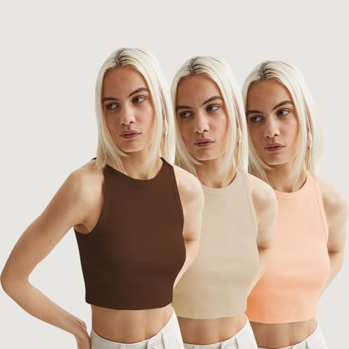 Image of KERI PERRY Tops for Women Crop Top for Women's Tank Activewear Tee Sports Western Casual Cotton Camisole Pack of 3 Combo