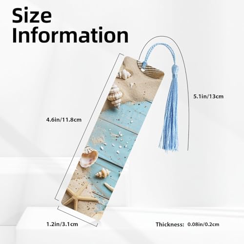 Shirmdiy MT_SQ-599442950-SKYBLUE-48 Double-Sided Print Starfish Sea Shells Bookmarks Wooden Book Marks thumb #2
