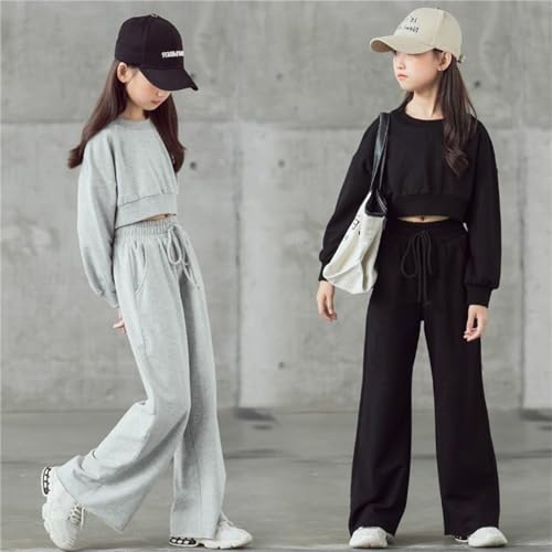 Lindas roupas para meninas, crianças, crianças, meninas, manga comprida, blusa lisa, pulôver (cinza,