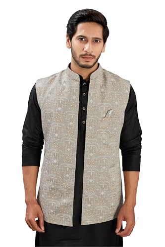 Indian Traditional Jacquard Open Waistcoat Weddings Festive Occasions Nehru Jacket For Men