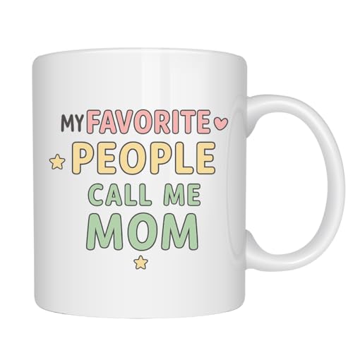 EZCLASSY-My Favorite People Call Me Mug – Cute Pastel Quote Coffee Cup for Auntie, Grandma, Grandpa, Mom – Meaningful Gift for Mother's Day, Father's Day, Birthday & Family Appreciation (Mom)