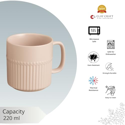 Image of Clay Craft Fine Ceramic Crimson Ivory Coffee Mug Set of 6, Cups for Tea & Coffee, Mug Set, Gift Set, Elegant Design for Home and Kitchen and Can Be Gifted to Your Loved Ones On Any Occassions