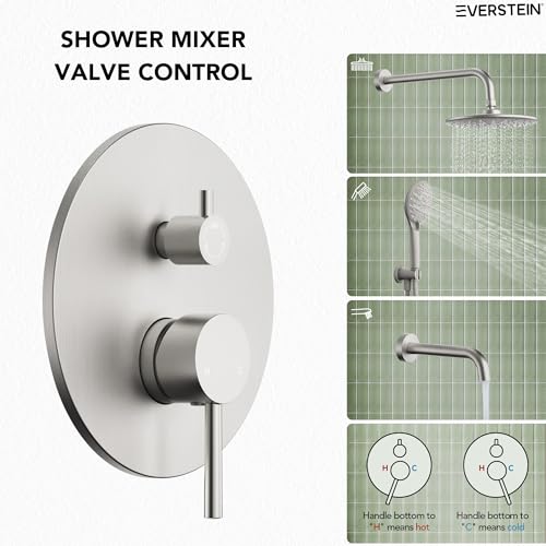 Sistema de ducha Rainfall con rociador de mano, conjunto de grifería para baño de pared de alta presión de 9" con caño para bañera, acabado níquel cepillado miniatura 4