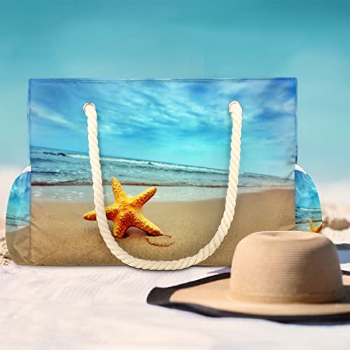 cfpolar Bolsa de praia feminina com estrela do mar na praia, impermeável, de alta capacidade, alça c
