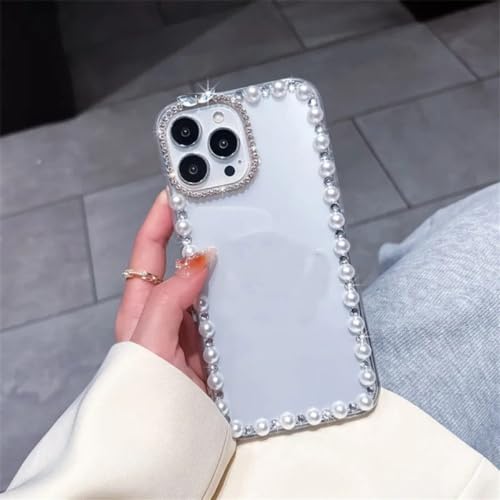 Coque de Luxe en Diamant Perle 3D pour iPhone 15 Pro, boîtier silicone transparent