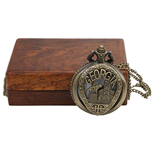 Kartique Full Hunter Pocket Watch with Chain Roman Number Dial with Georgia Engraving with Handmade Wooden Box (B082TMT983) Amazon Price History, Amazon Price Tracker