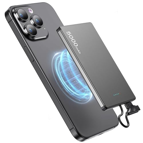 Power Bank 5000 mAh, Power Bank 20 W, PD3.0, caricatore magnetico portatile, ricarica rapida con cavo USB-C per Phone 16/15/14/13, MaBook, Huawei ecc. (grigio siderale)