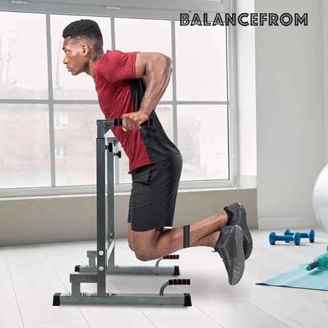 BalanceFrom Steel Frame Multi-Functional Home Gym Exercise Fitness Dip Stand Station with Adjustable Height, 500 Pound Capacity, Multiple Colors