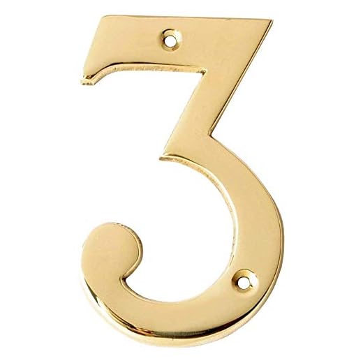 Motif 4-Inch Solid Brass Lacquered Polished Mailbox Numbers House Numbers For Outside House Numbers Address Sign For Door (Number 3)