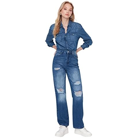Trendyol Women's 90's Wide Leg Jeans in Navy Blue Cover