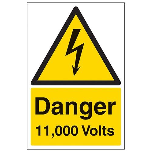 Preisvergleich Produktbild VSafety Danger Warnschild aus Vinyl, selbstklebend, 11.000 Volt, Hochformat, 200 mm x 300 mm
