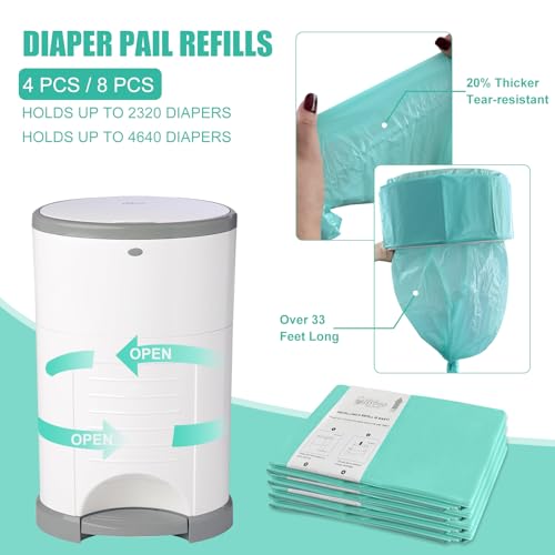 Image of USBOO Refills Compatible with Dekor Plus Diaper Pail,4 Pack Disposable Diaper Pail Refills, Reinforced Thickness Diaper Trash Bags, Holds up to 2320 Diapers,Tropical Fruit