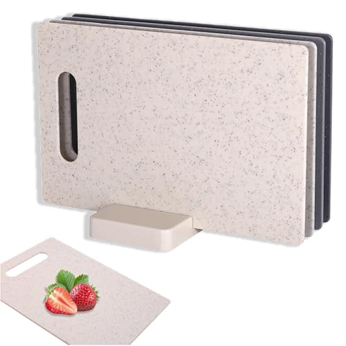 Schneidebrett Kunststoff, Mehrfarbiges Küchenschneidebrett, 4 Stück Rock Appearance Schneidebrett, 28 x 18cm Geeignet für Brot Gemüse und Fleisch, Schneidebrett Set mit Ständer