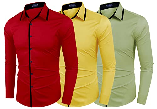Image of Zombom Combo of Men's Cotton Blend Solid Regular Fit Casual Full Sleeves Shirts (Pack of 3)