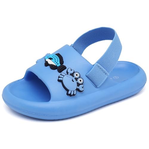 INMINPIN Toddler Boys Girls Slides Sandals Comfort Beach Pool Shower Slippers with Elastic Back Strap 3 Infant Charms Ocean