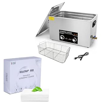Commercial Ultrasonic Cleaner 30L with Knob, Heater Timer 10 Transducers 800W+600W 42kHz & Youny HoltRa Eco Ultrasonic Cleaner Sheets